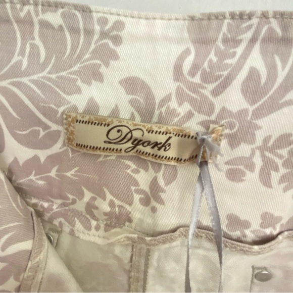 DYORK JEANS Brazil Pencil Skirt Pockets Side Zip Denim Cream Floral - Picture 5 of 11